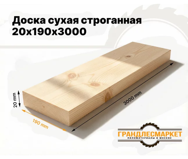Доска сухая строганная 20х190х3000